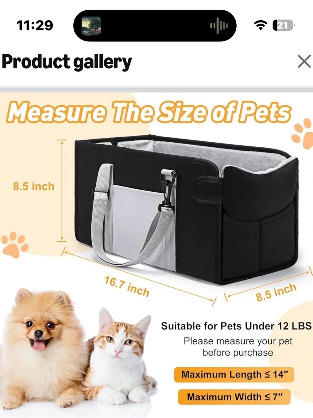 NWOT Portable Dog Car Seat for Small Dogs - Pet Booster Seat with Safety Leash